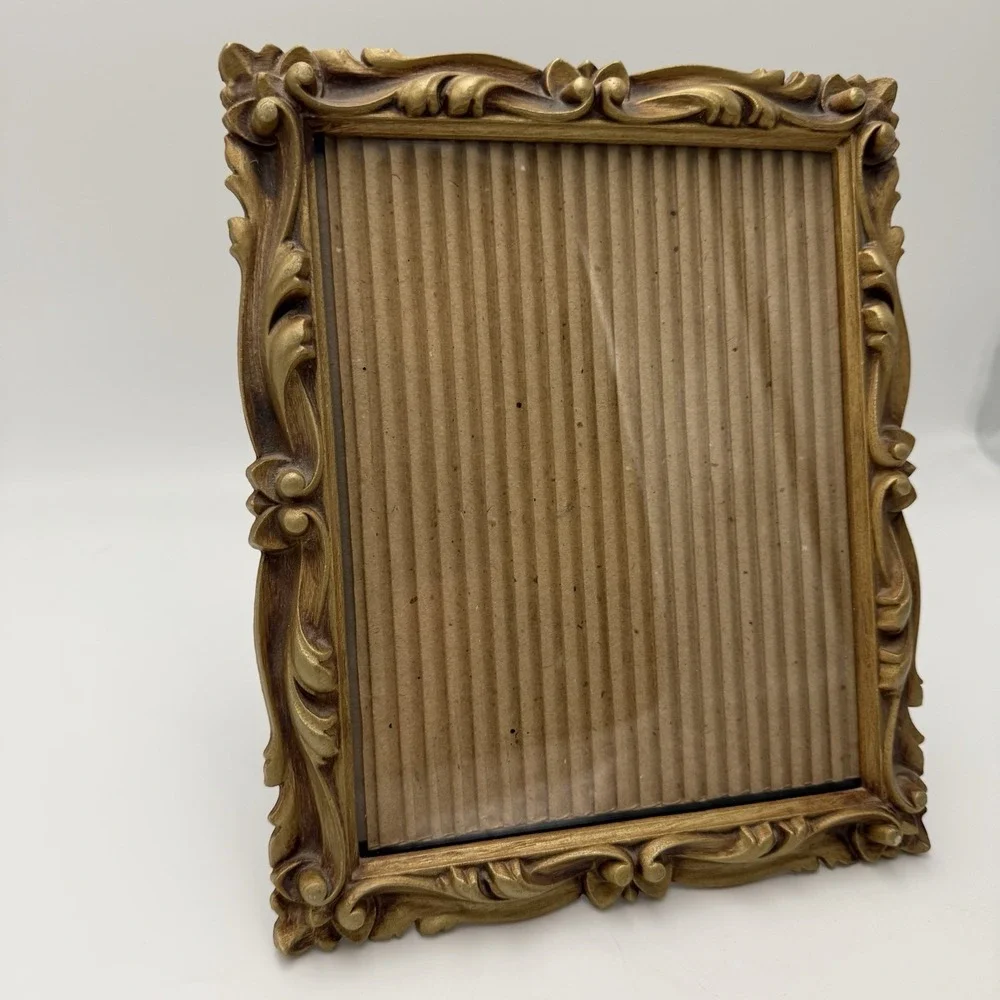 Vtg Table Wall Picture Frame Photo Victorian Ornate Gold Scroll Faux Wood 1972